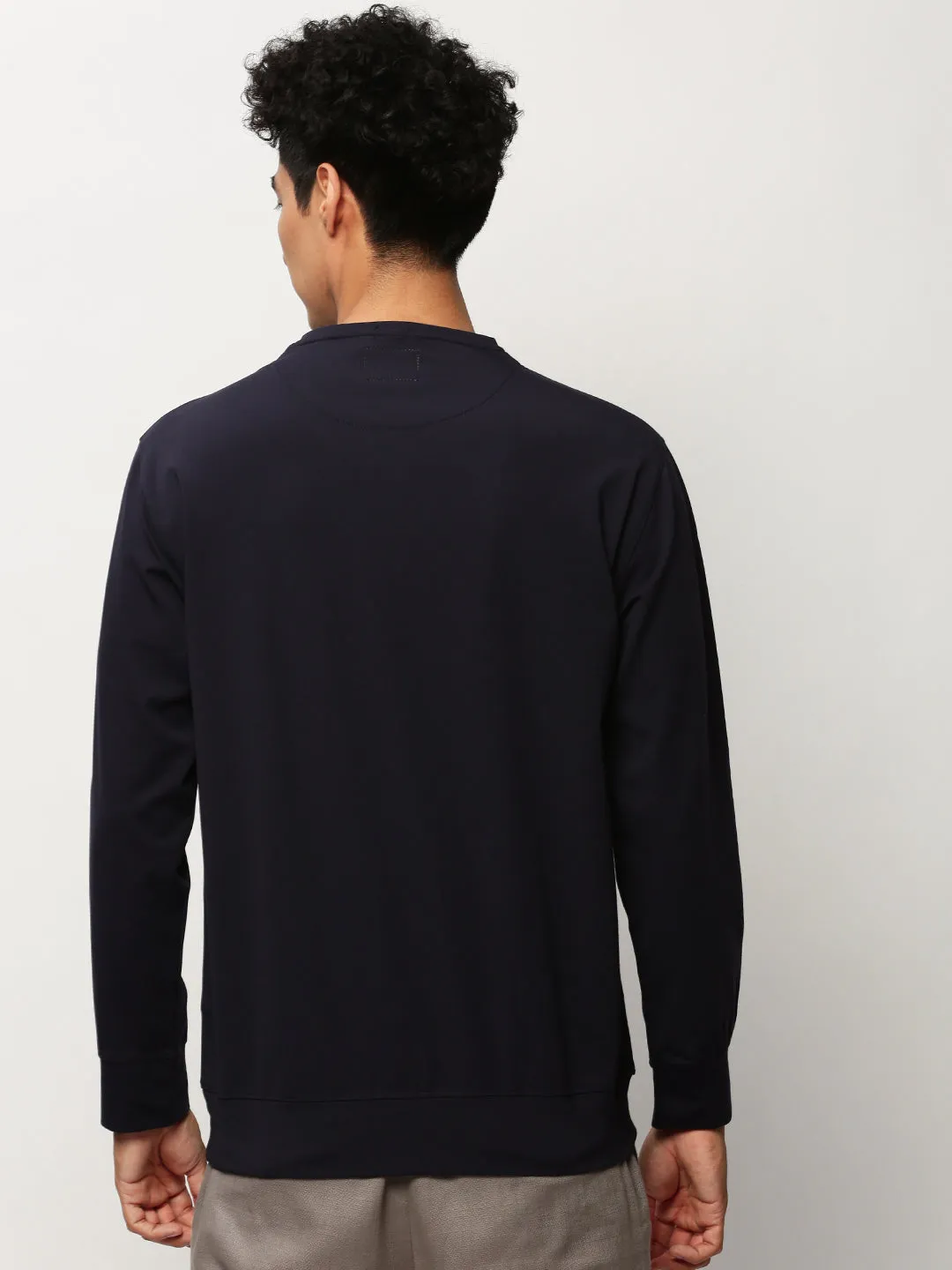 Street Comfort Men's Navy Blue Round Neck Cotton Pullover