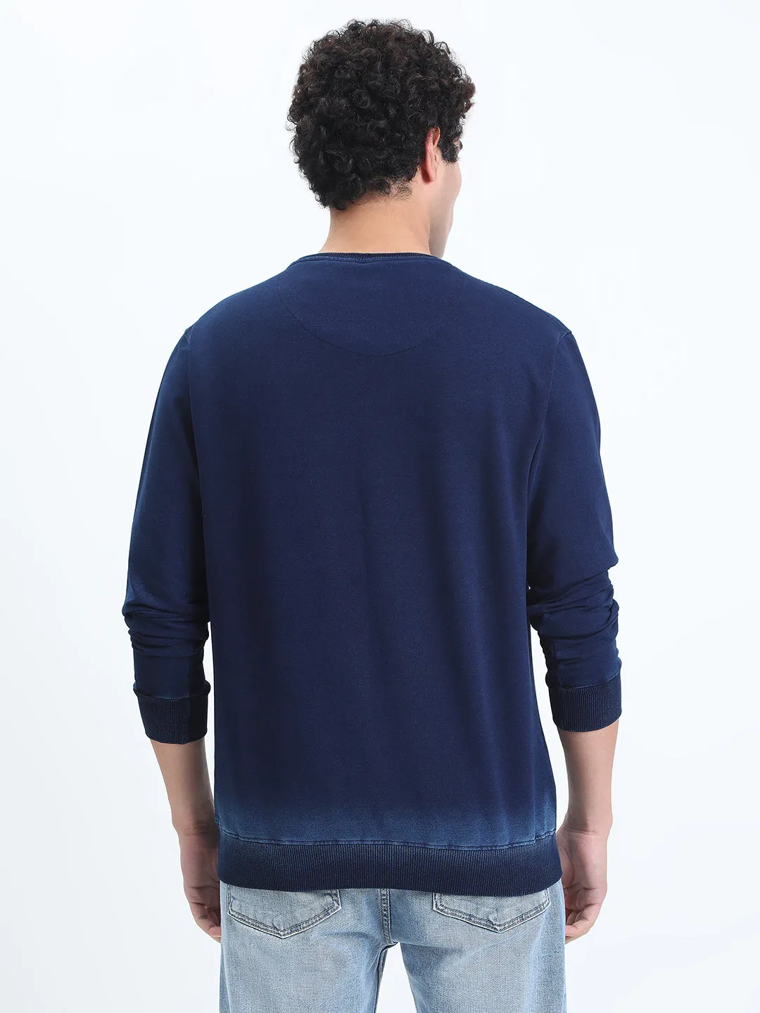 Fashion Basic product watch punctuality Men's Navy Blue Round Neck Ribbed Sweatshirt