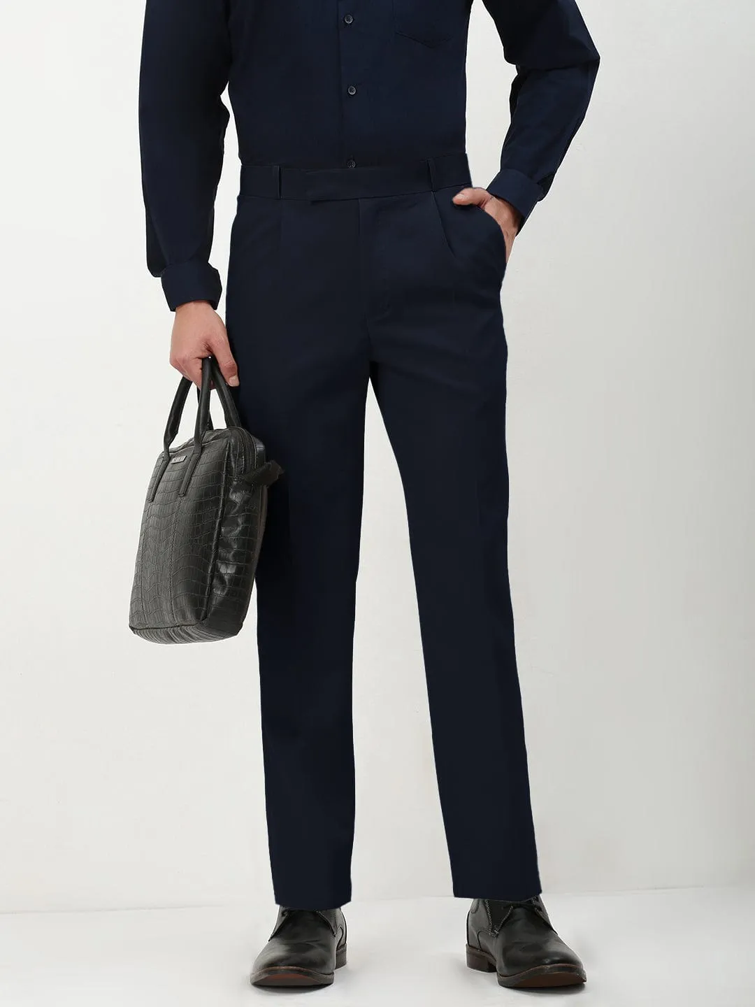 Men's Navy Blue Slim Fit Formal Trousers Fitted Design
