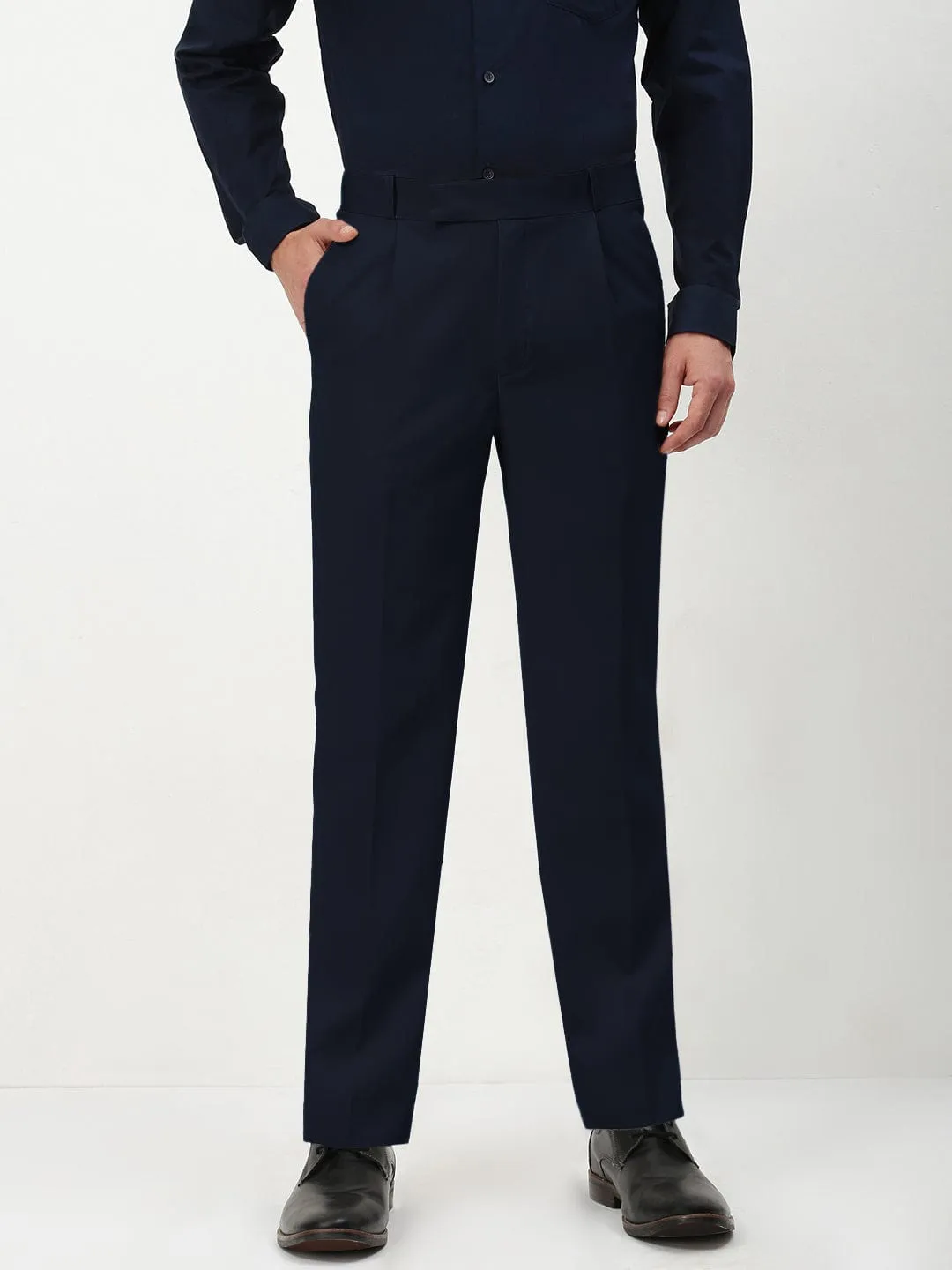 Versatile Look Functional Waist Men's Navy Blue Slim Fit Formal Trousers