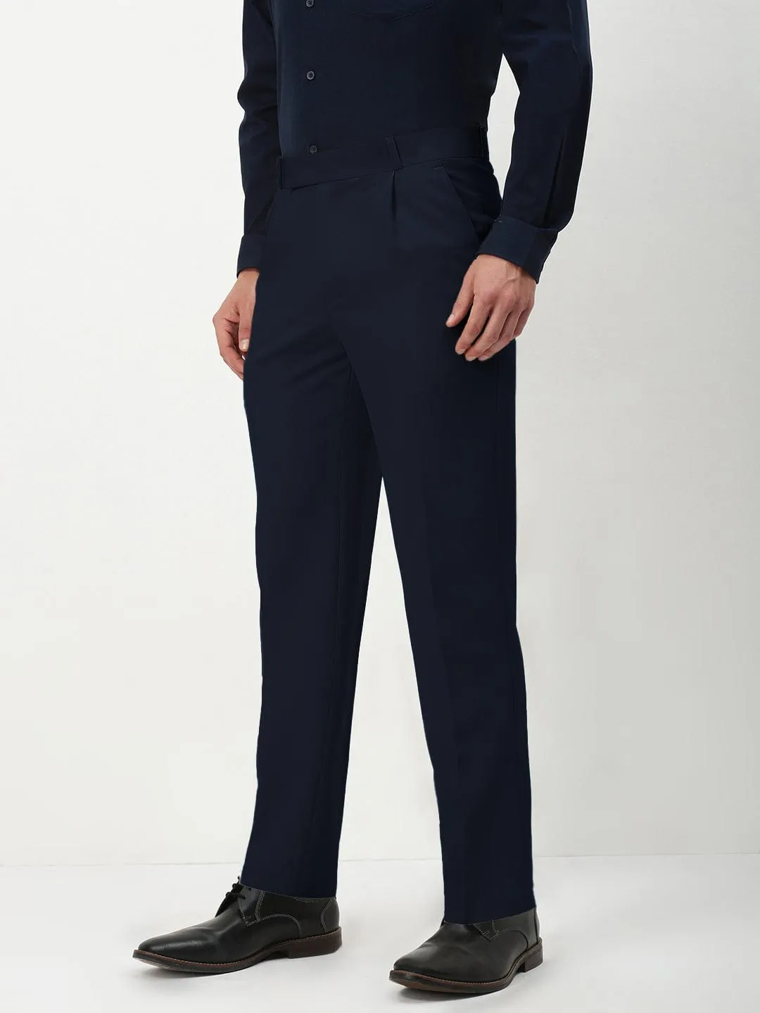 Men's Navy Blue Slim Fit Formal Trousers Layer Ready No Fuss Fit