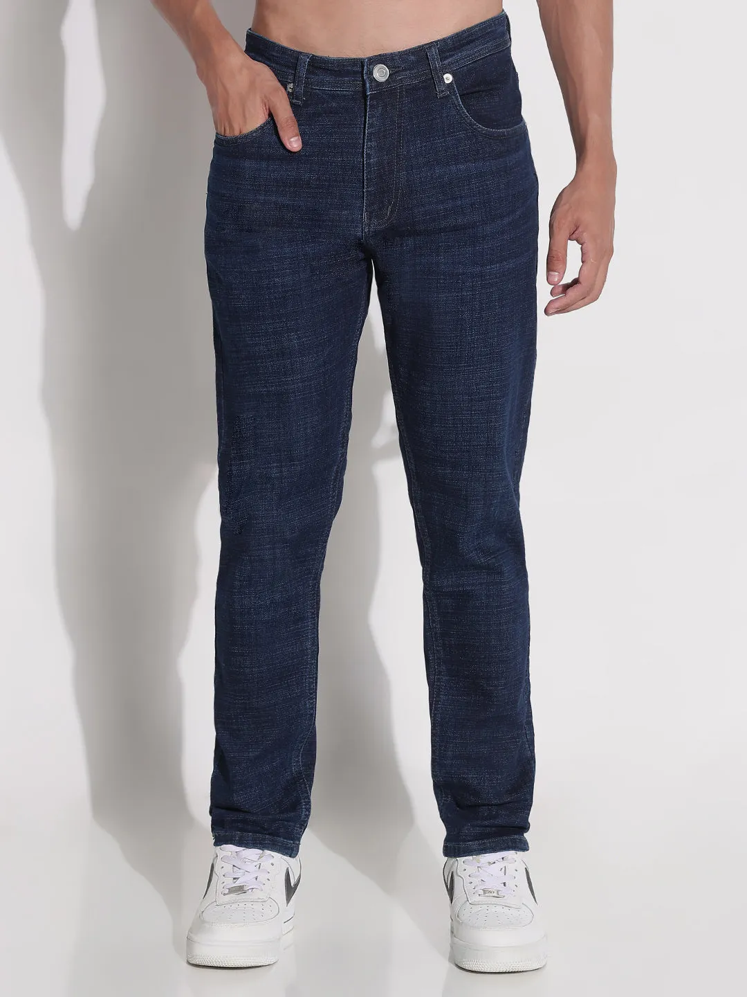 Men's Navy Blue Slim Fit Jeans Soft Fabric Everyday Comfort Wear