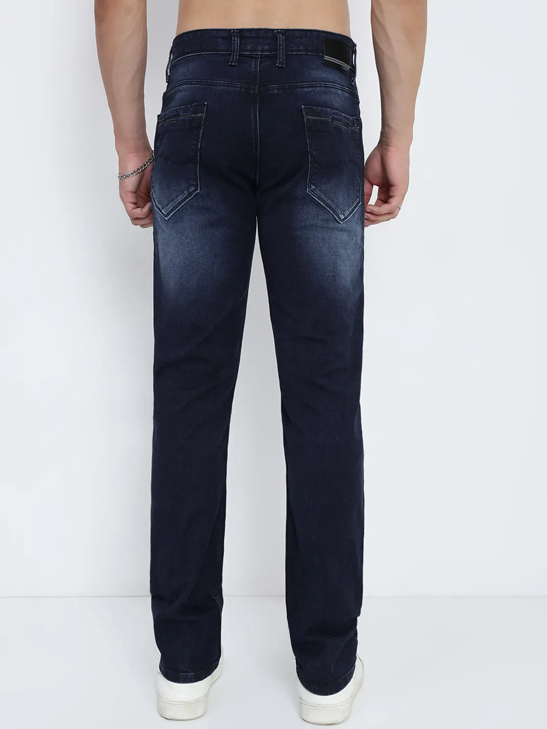 Men's Navy Blue Slim Fit Jeans Clean Shape Classic Item