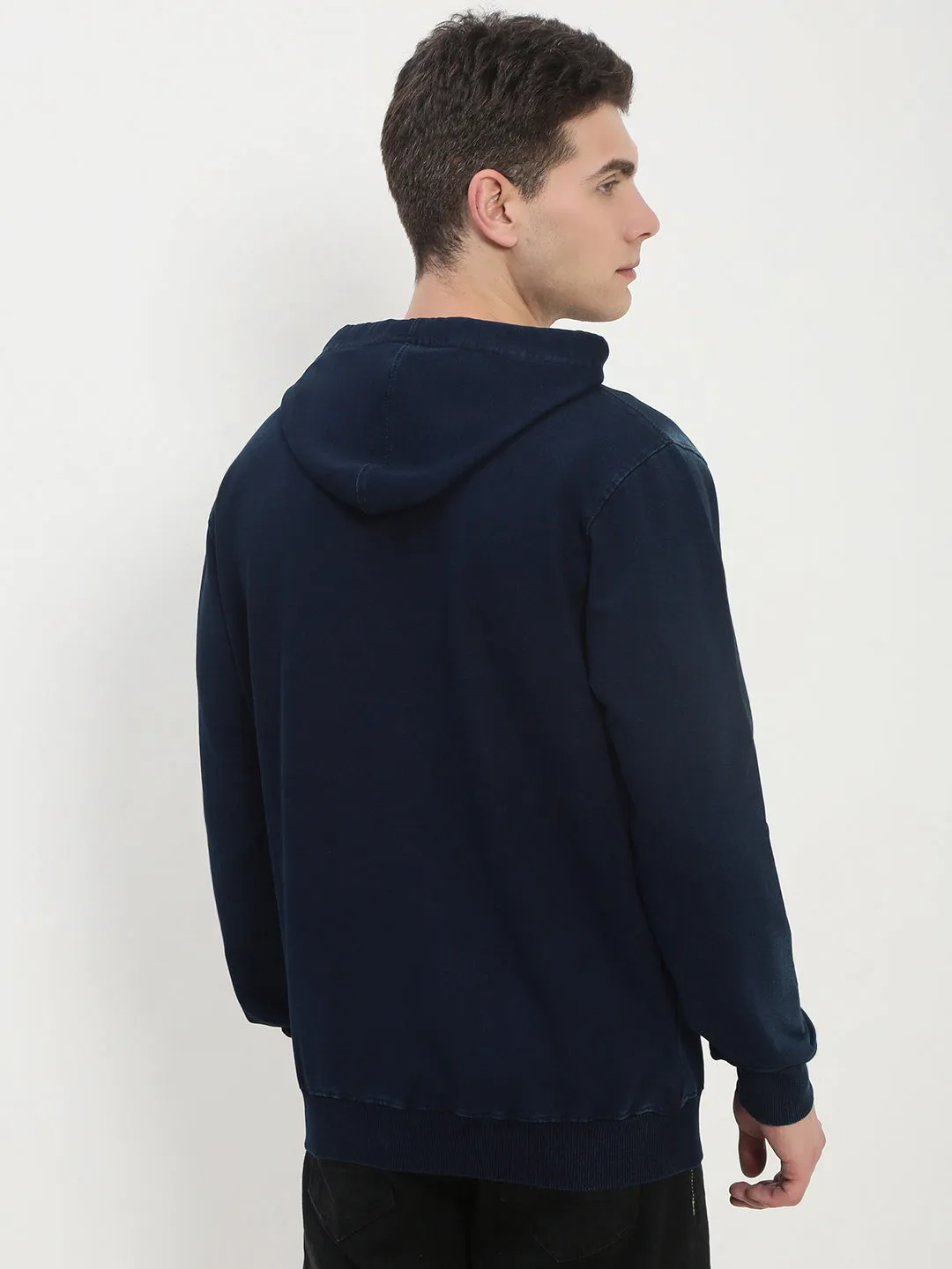 product weekday wearability Men's Navy Blue Solid Hooded Sweatshirt