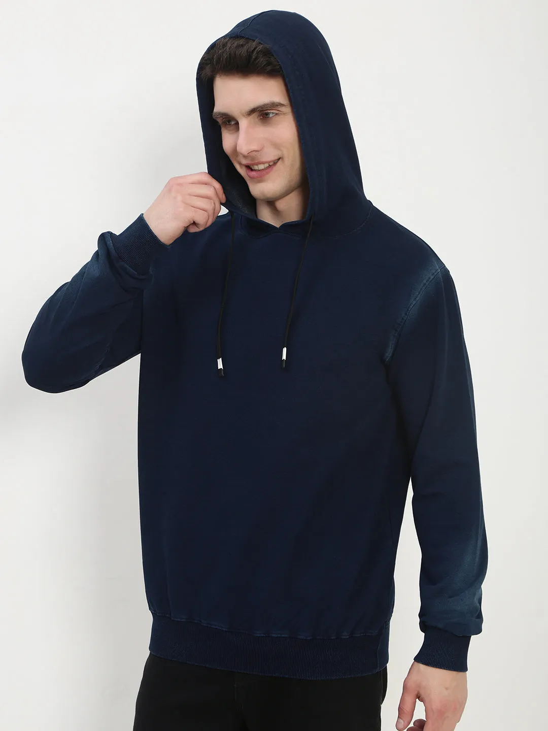 teens' Classic Comfort Men's Navy Blue Solid Hooded Sweatshirt