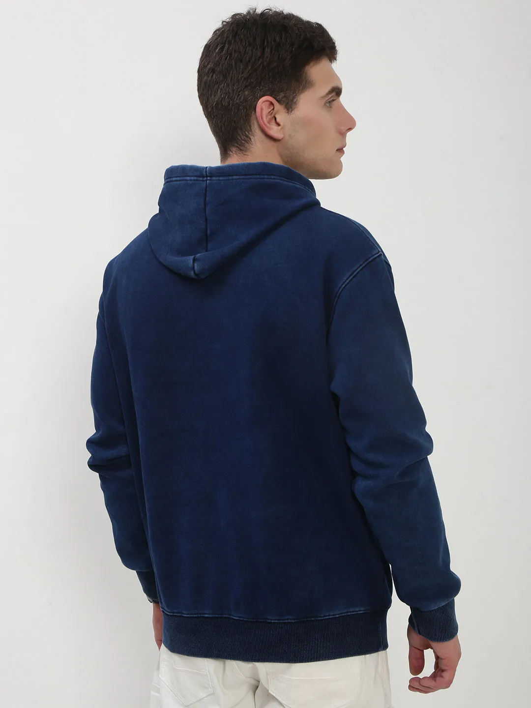product poplin smoothness Men's Navy Blue Solid Hooded Sweatshirt