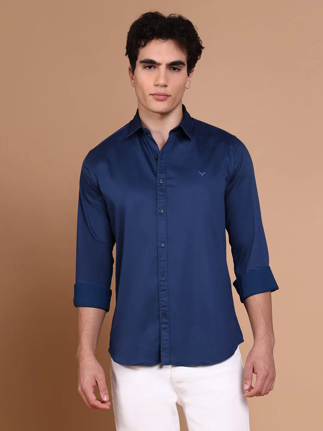 MoistureControl Lining Men's Navy Blue Solid Shirt