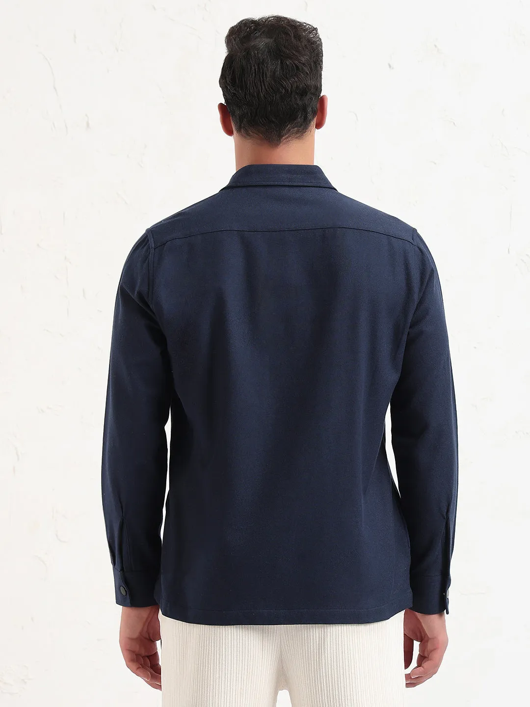 NoRubEdging Men's Navy Blue Solid Slim Fit Shirt