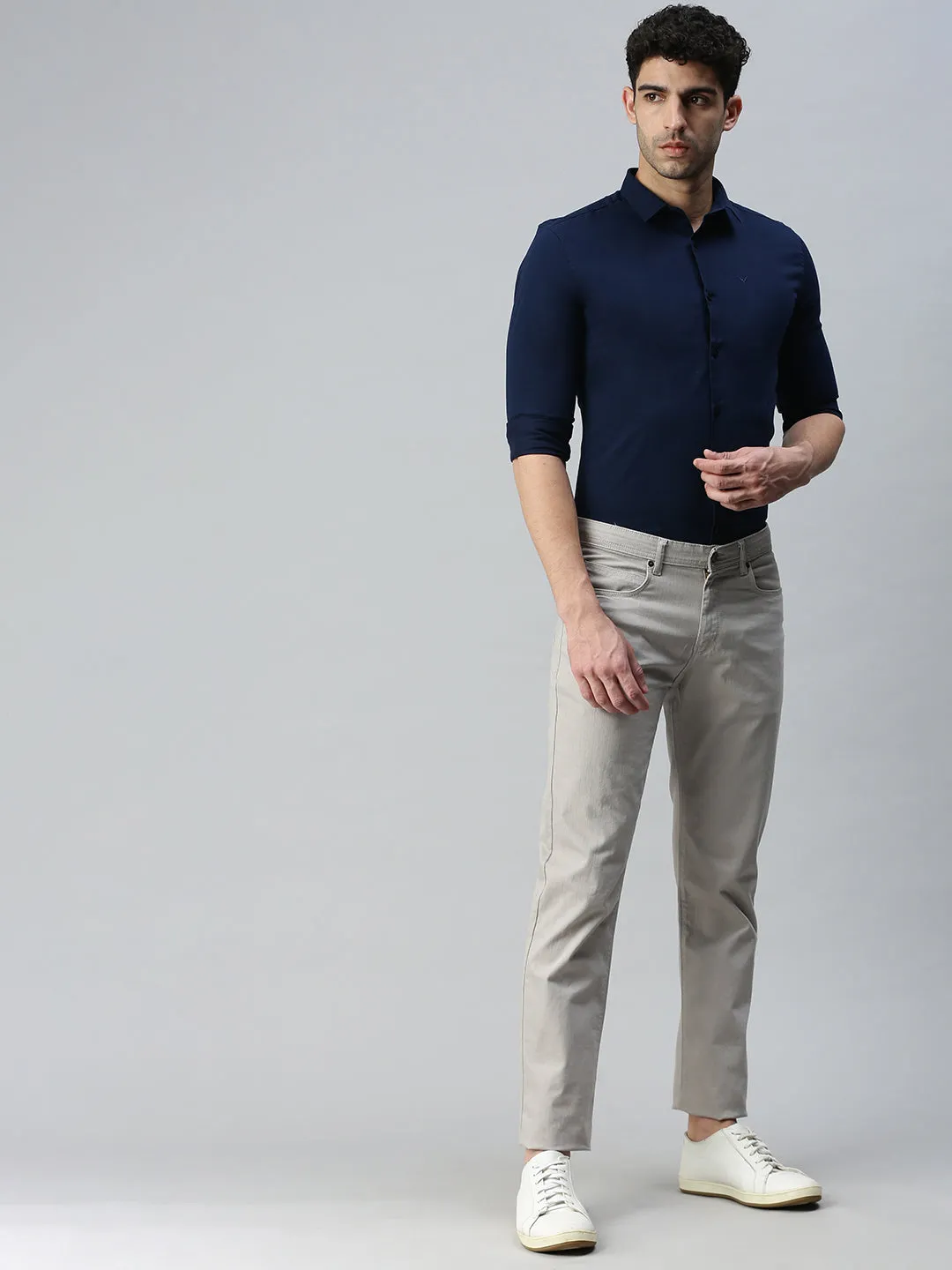 Men's Navy Blue Solid Slim Fit Shirt Power Vibe