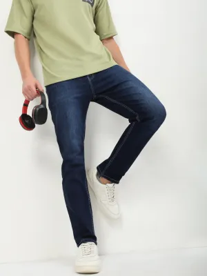 Men's Navy Blue Solid Straight Fit Jeans Stretch Denim Technology