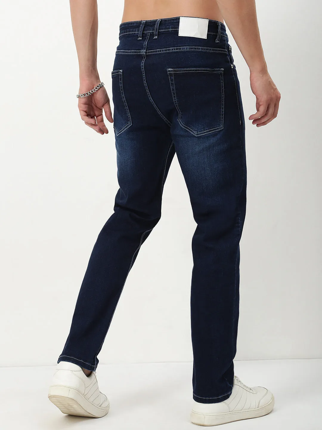 Relaxed Style Bold Everyday Comfort Wear Men's Navy Blue Solid Straight Fit Jeans
