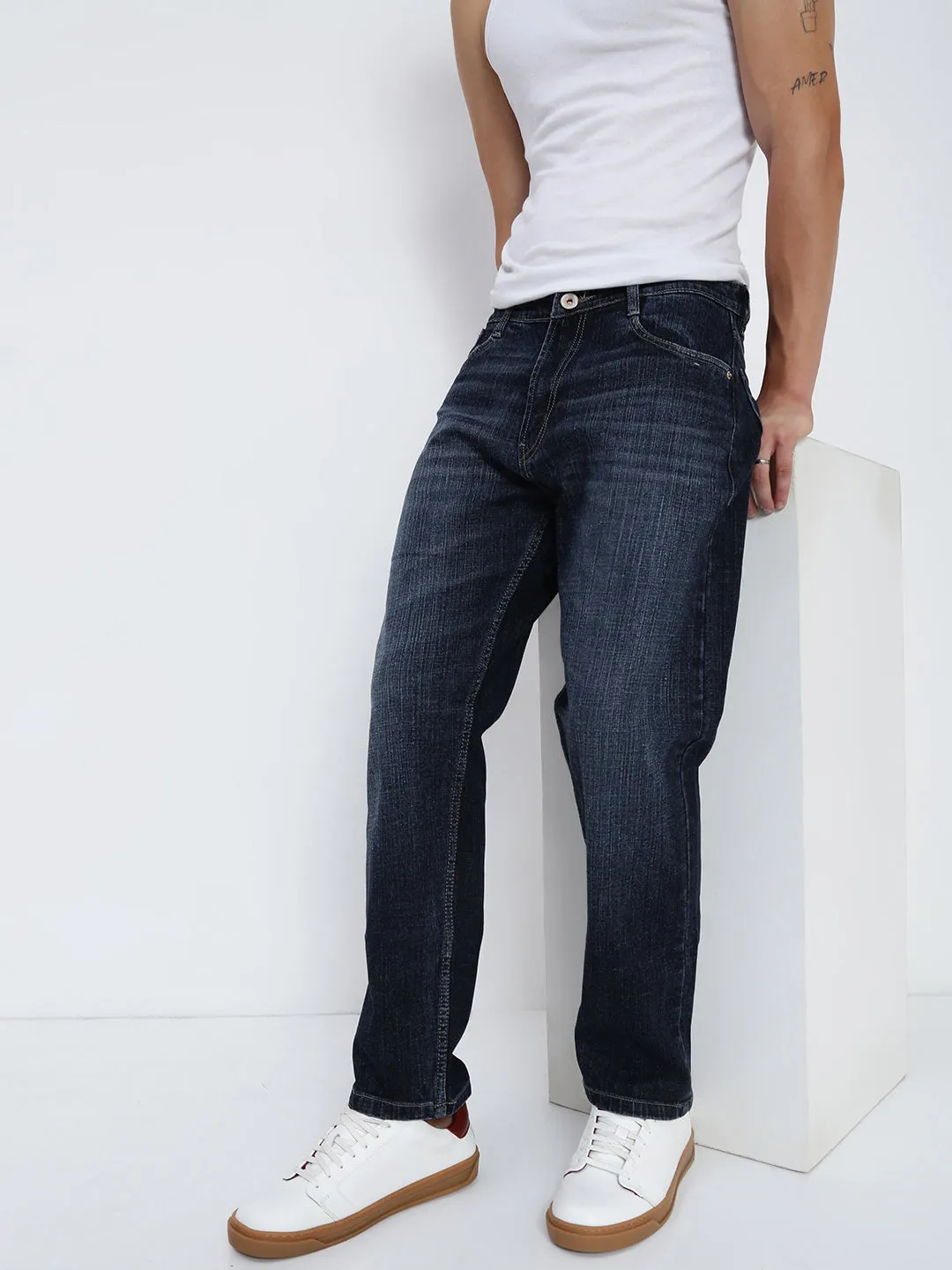 Men's Navy Blue Straight Fit Jeans Perfect Fit