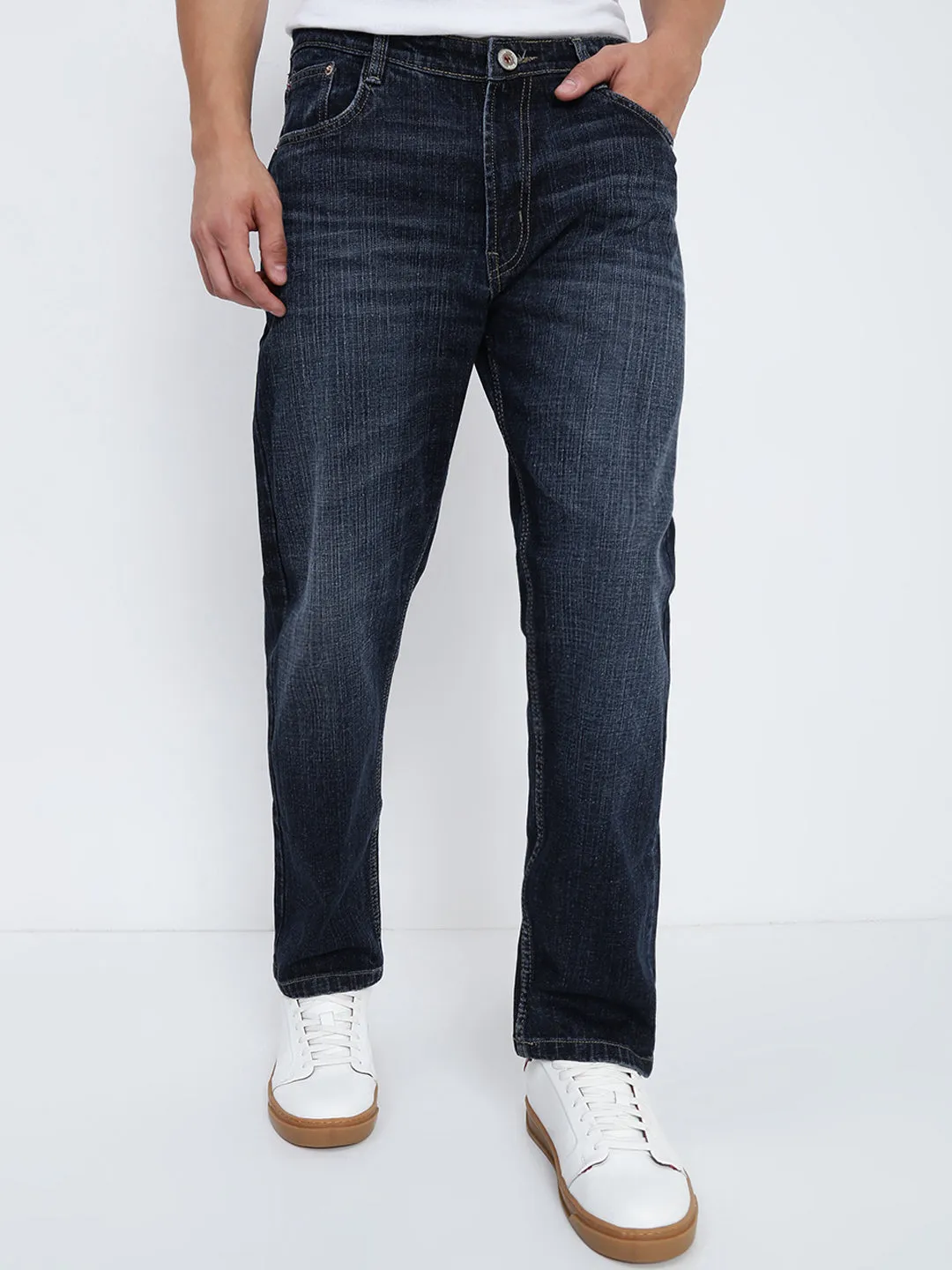 Active Fit Men's Navy Blue Straight Fit Jeans