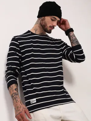 thermal Men's Navy Blue Striped T-Shirt