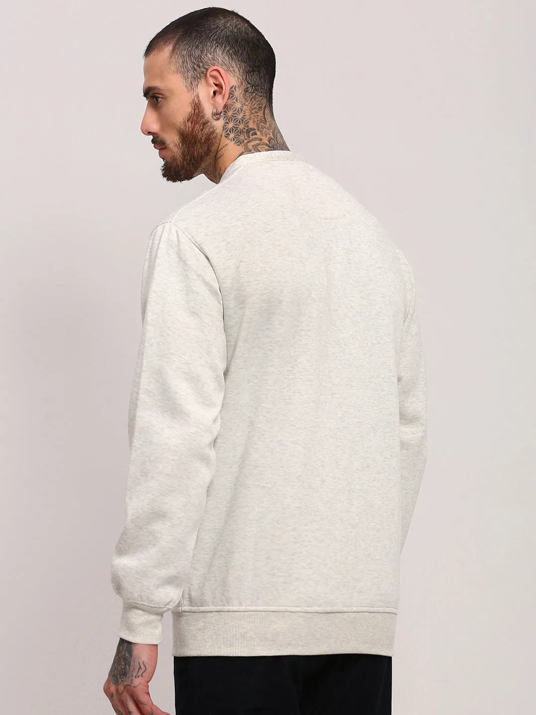 Men's Off White Mandarin Collar Front-Open Sweatshirt teens' earthy colors