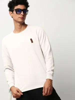 product poplin smoothness Men's Off White Round Neck Ribbed Slim Fit Sweatshirt