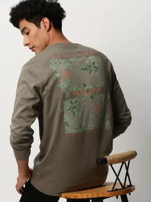 Street Active Men's Olive Graphic Printed Cotton Sweatshirt