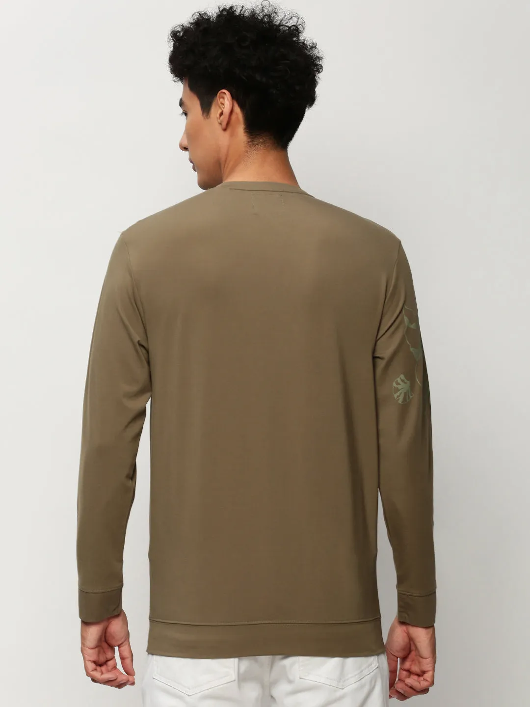 Cool in summer Men's Olive Graphic Printed Round Neck Cotton Pullover