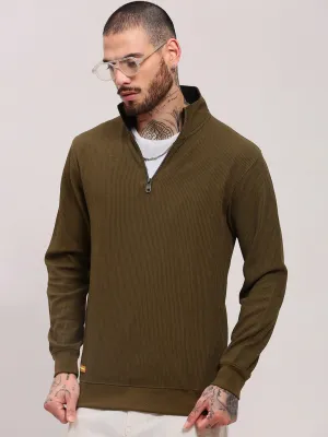Homewear Style Men's Olive High Neck Pullover
