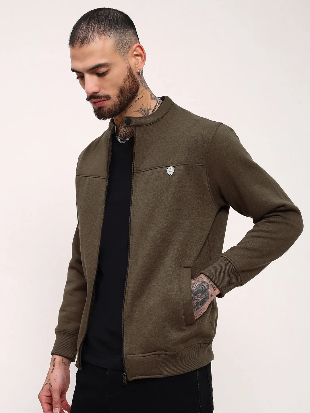product development Men's Olive Mandarin Collar Sweatshirt