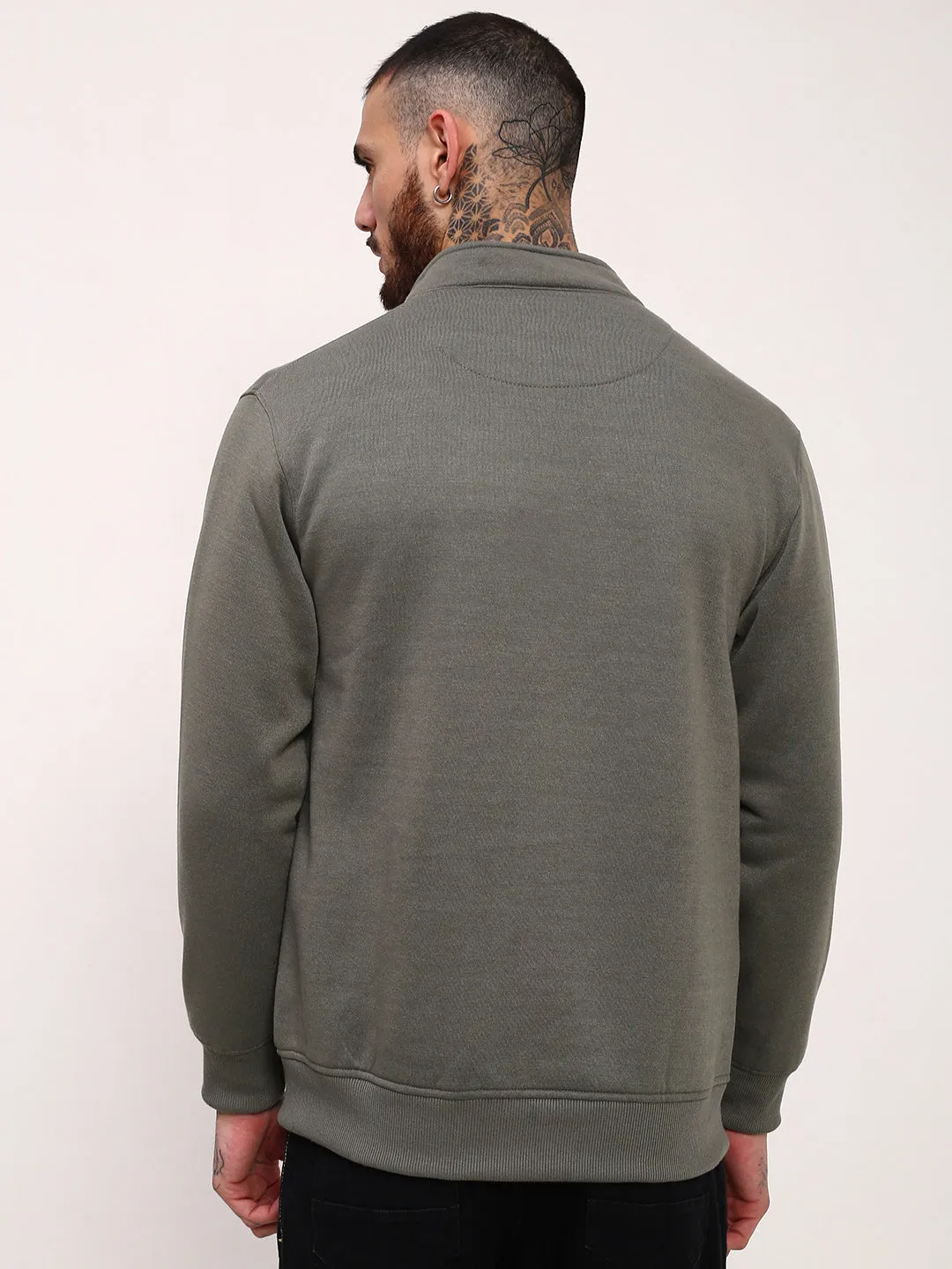 suitable for workouts Men's Olive Mock Collar Cotton Sweatshirt