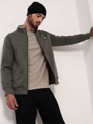 Easy Layer Bold Print Men's Olive Mock Collar Cotton Sweatshirt