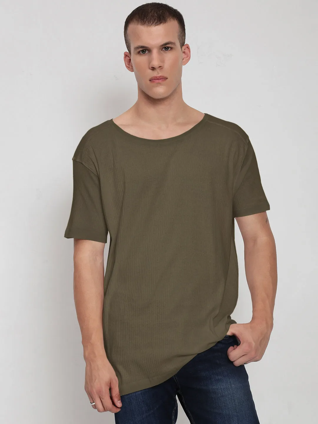 Organic Ease Royal Mode Men's Olive Round Neck Regular Fit T-Shirt