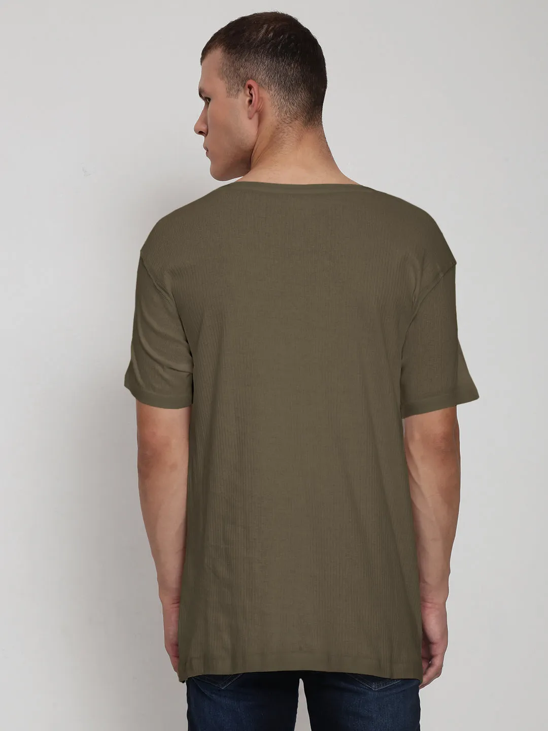 Men's Olive Round Neck Regular Fit T-Shirt Heart Soul Trendy Top