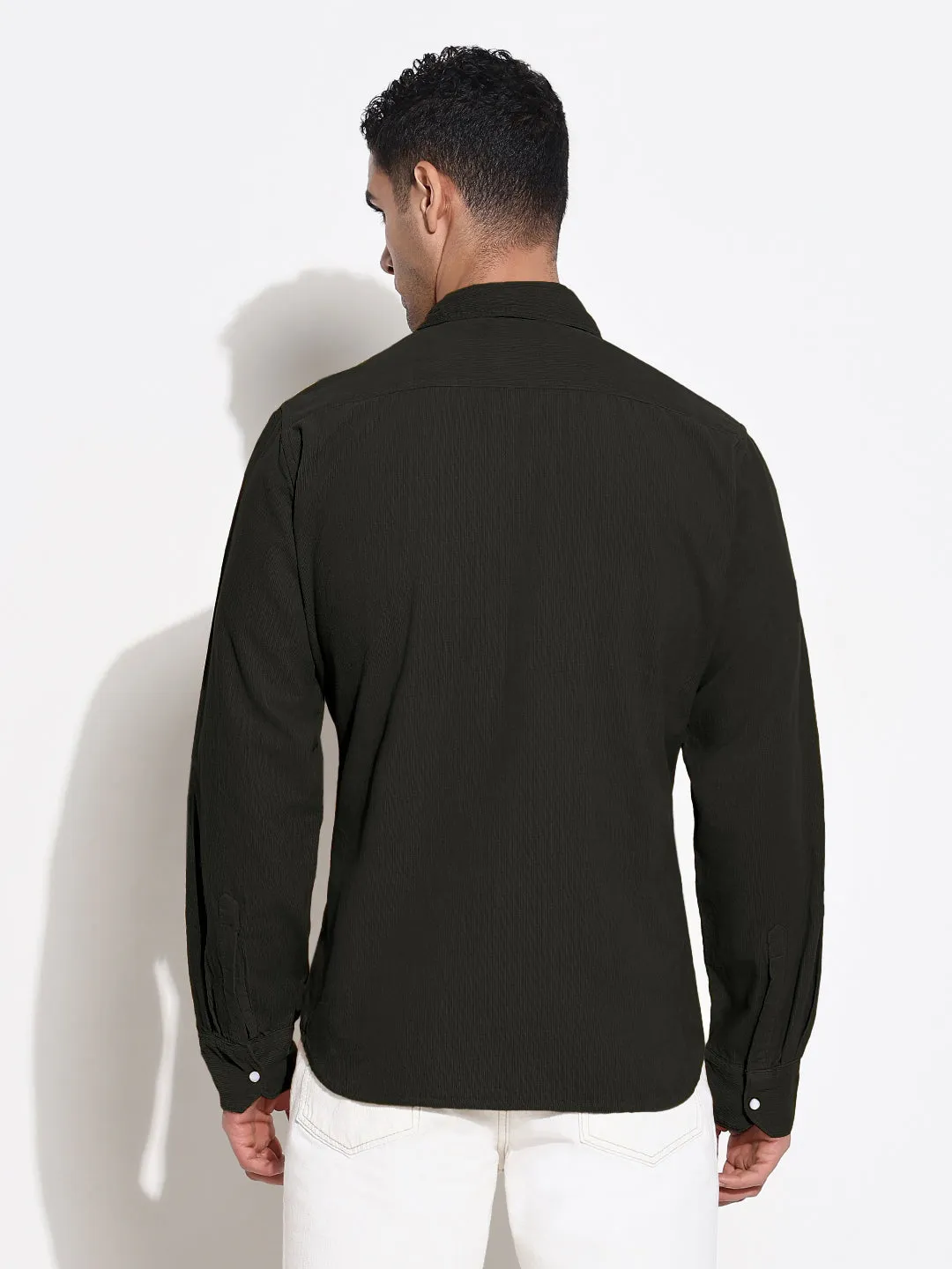 Craft Edge Men's Olive Slim Fit Corduroy Shirt