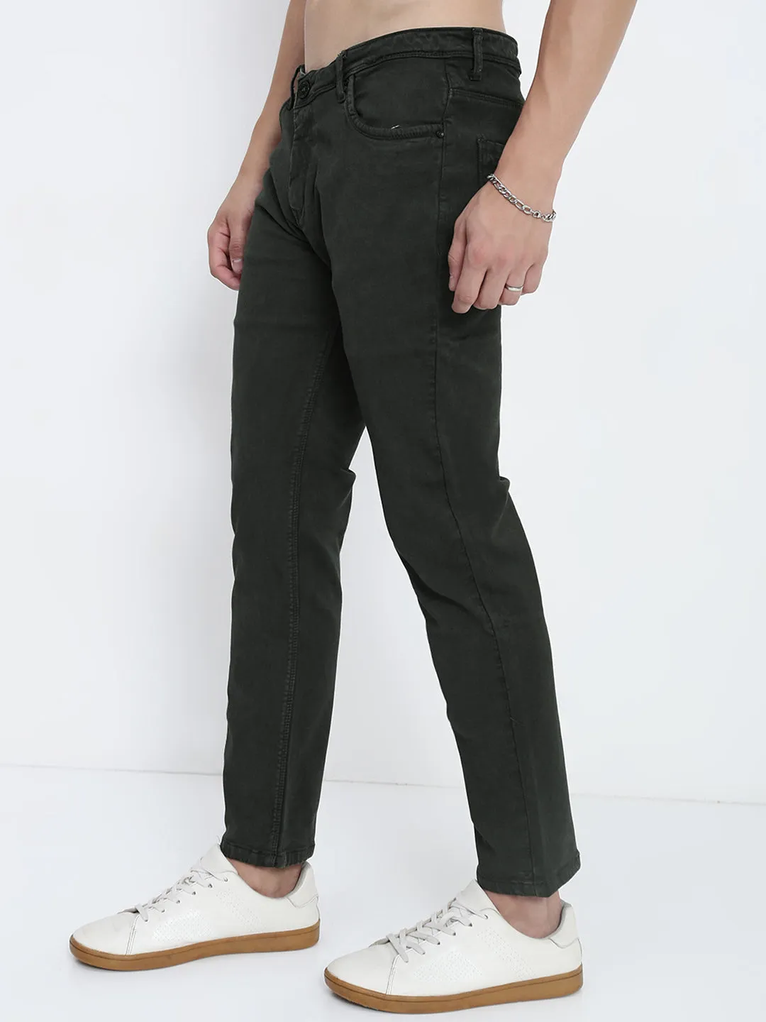 Festival Outfit Comfy Men's Olive Slim Fit Jeans