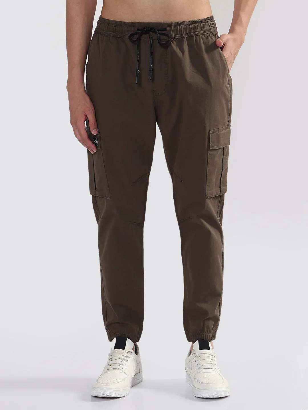 Men's Olive Solid Casual Cargo Joggers Active Layer DurableConstruction