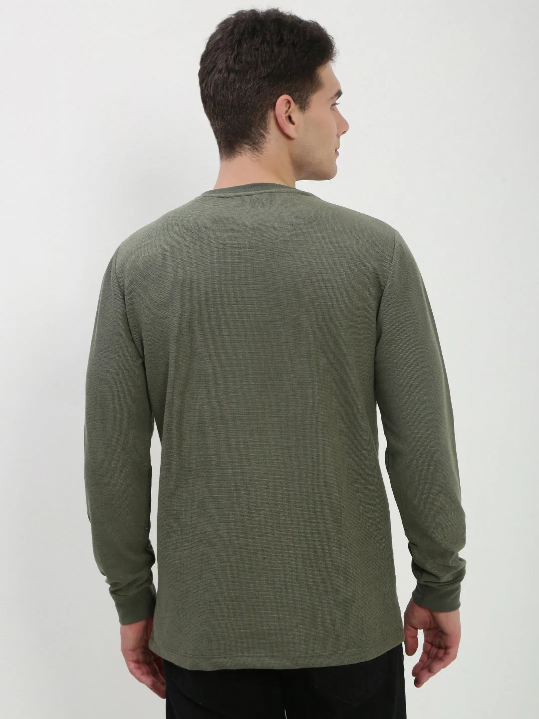 Men's Olive Solid Round Neck T-Shirt dancing suitable Short Sleeve