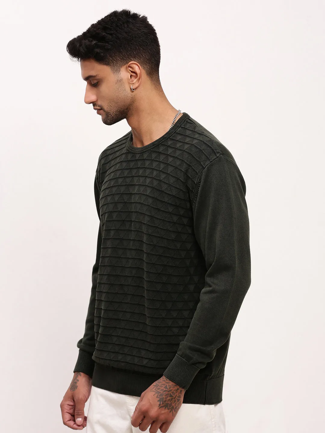 Men's Olive Solid Sweater Wardrobe Must Daily Trend