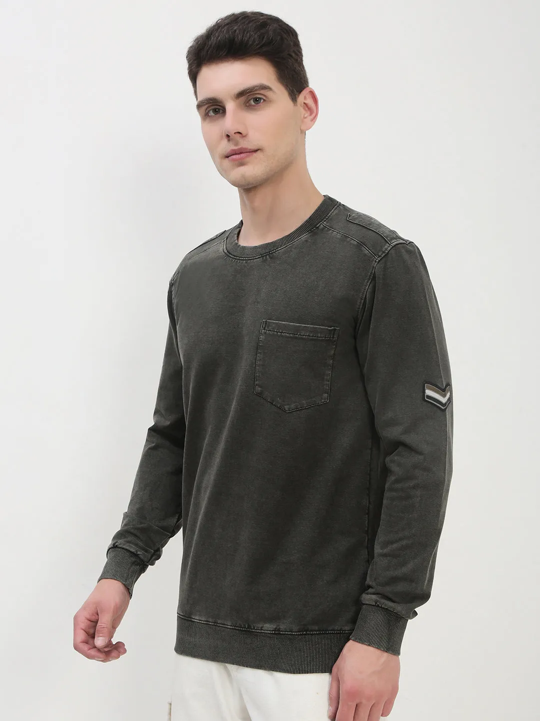 fringe accents right for running Men's Olive Solid Sweatshirt