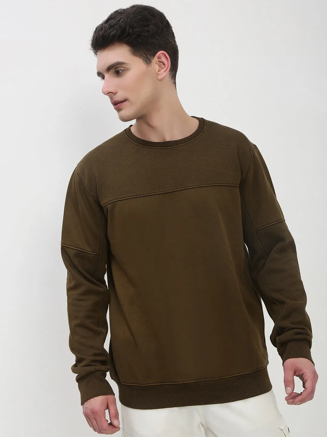 Coffee Run Mesh Lining Men's Olive Solid Sweatshirt