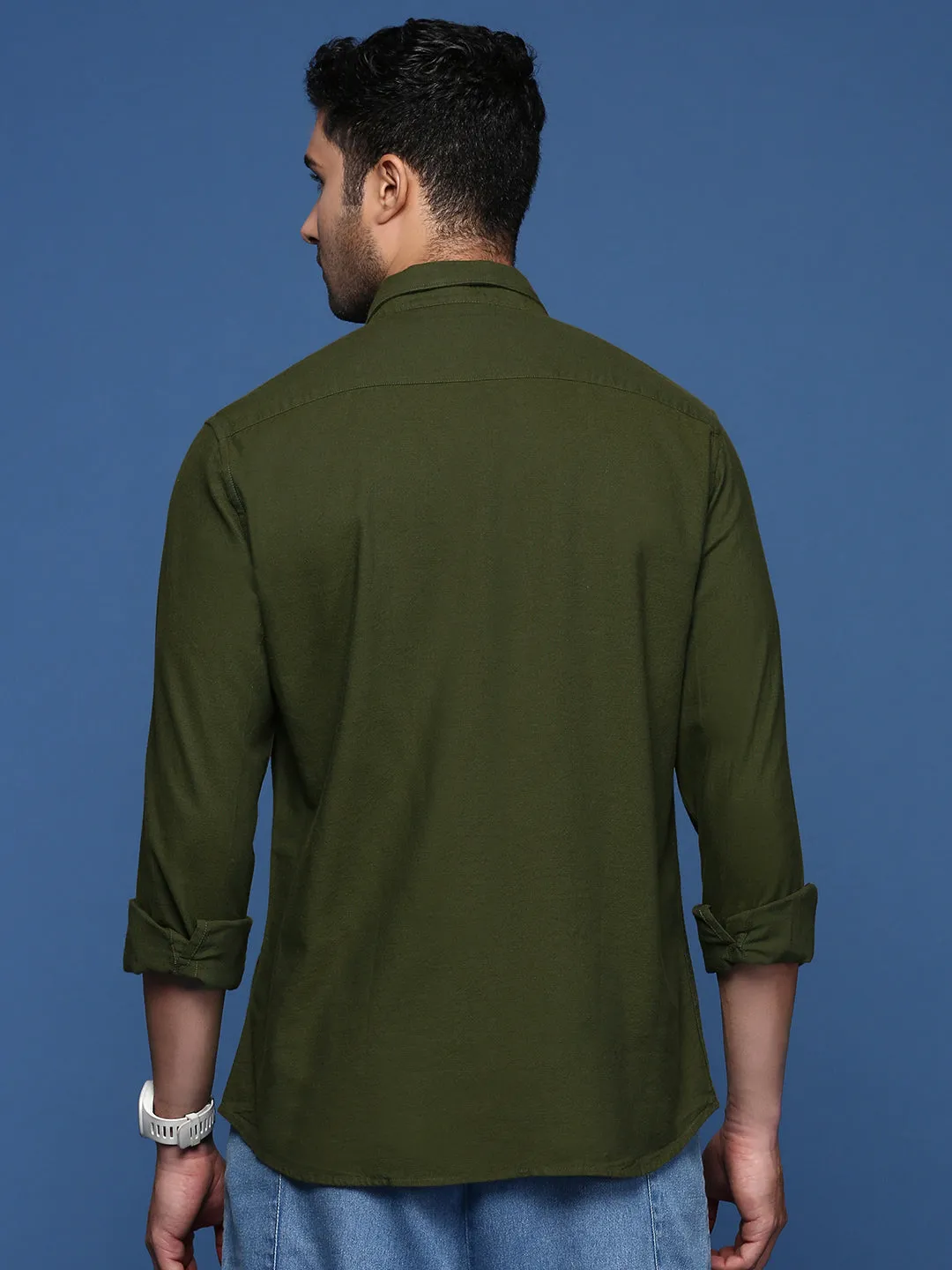 Classic Suit Men's Olive Standard Slim Fit Opaque Casual Shirt