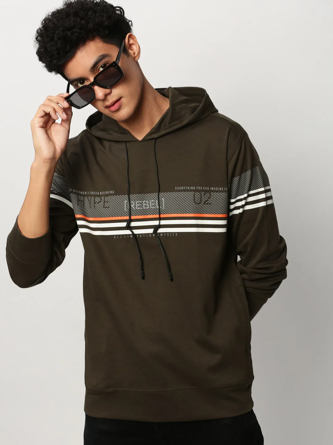 Cozy clothing Soft Layer Men's Olive Striped Hooded Cotton Sweatshirt