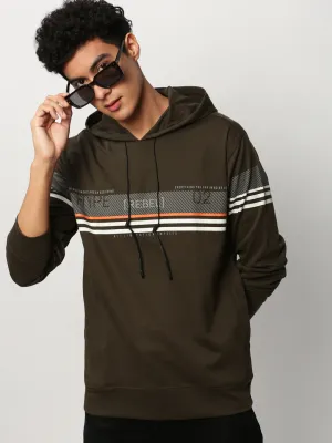 Cozy clothing Soft Layer Men's Olive Striped Hooded Cotton Sweatshirt