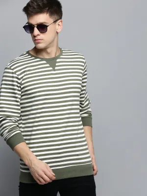 Men's Olive Striped Knitted Cotton Sweatshirt product date night charm factor Cozy Clothing Style