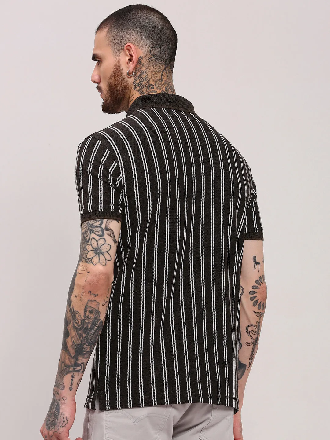 Sun Protection Fabric Teacher Chic Men's Olive Striped T-Shirt