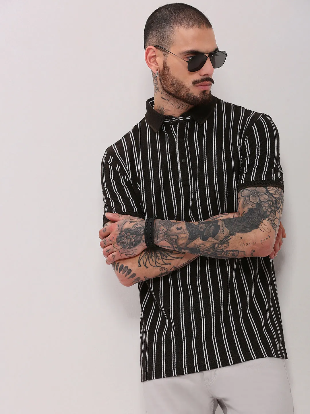 Boss Vibe Web Glow Men's Olive Striped T-Shirt