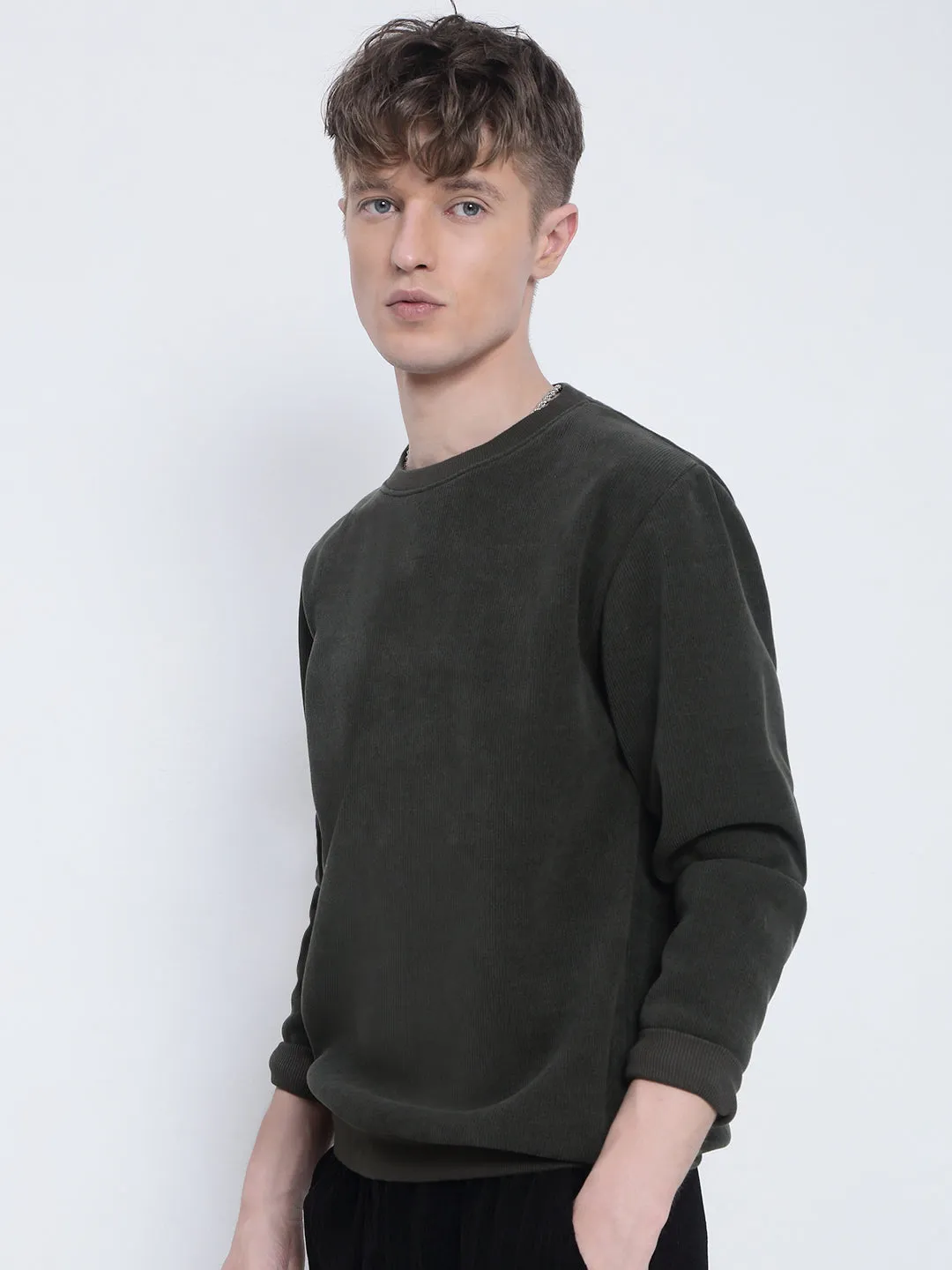 Men's Olive Sweatshirt Warm Outfit