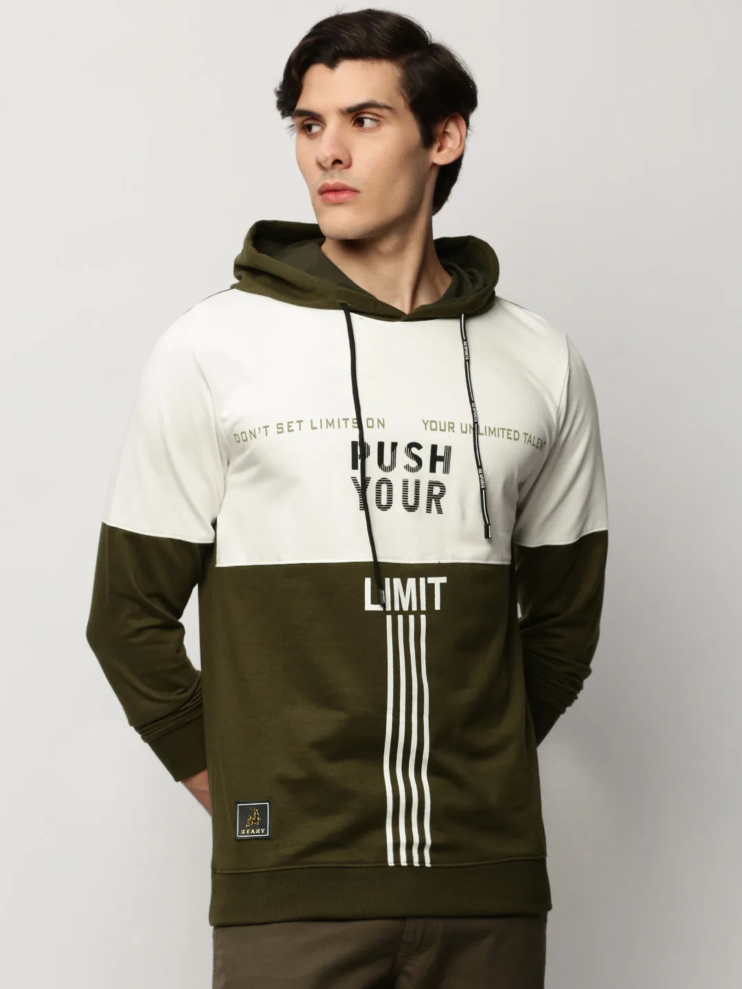 Men's Olive Typography Printed Hooded Cotton Sweatshirt Date night product customization flexibility