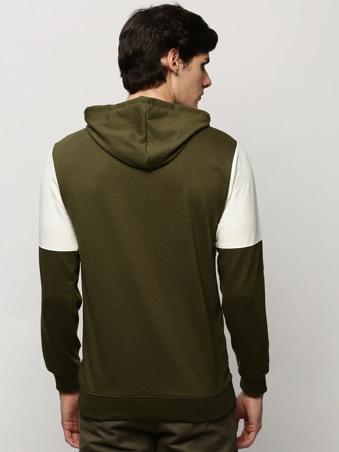 Men's Olive Typography Printed Hooded Cotton Sweatshirt Street Style Cozy Choice