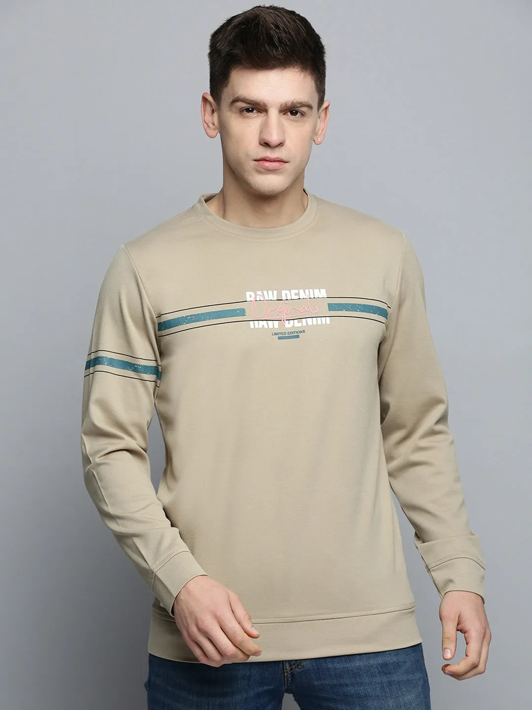 Layer Comfort Men's Olive Typography Printed Sweatshirt