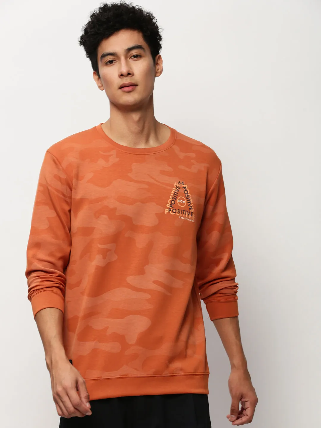 Men's Orange Camouflage Printed Cotton Pullover product delivery windproof