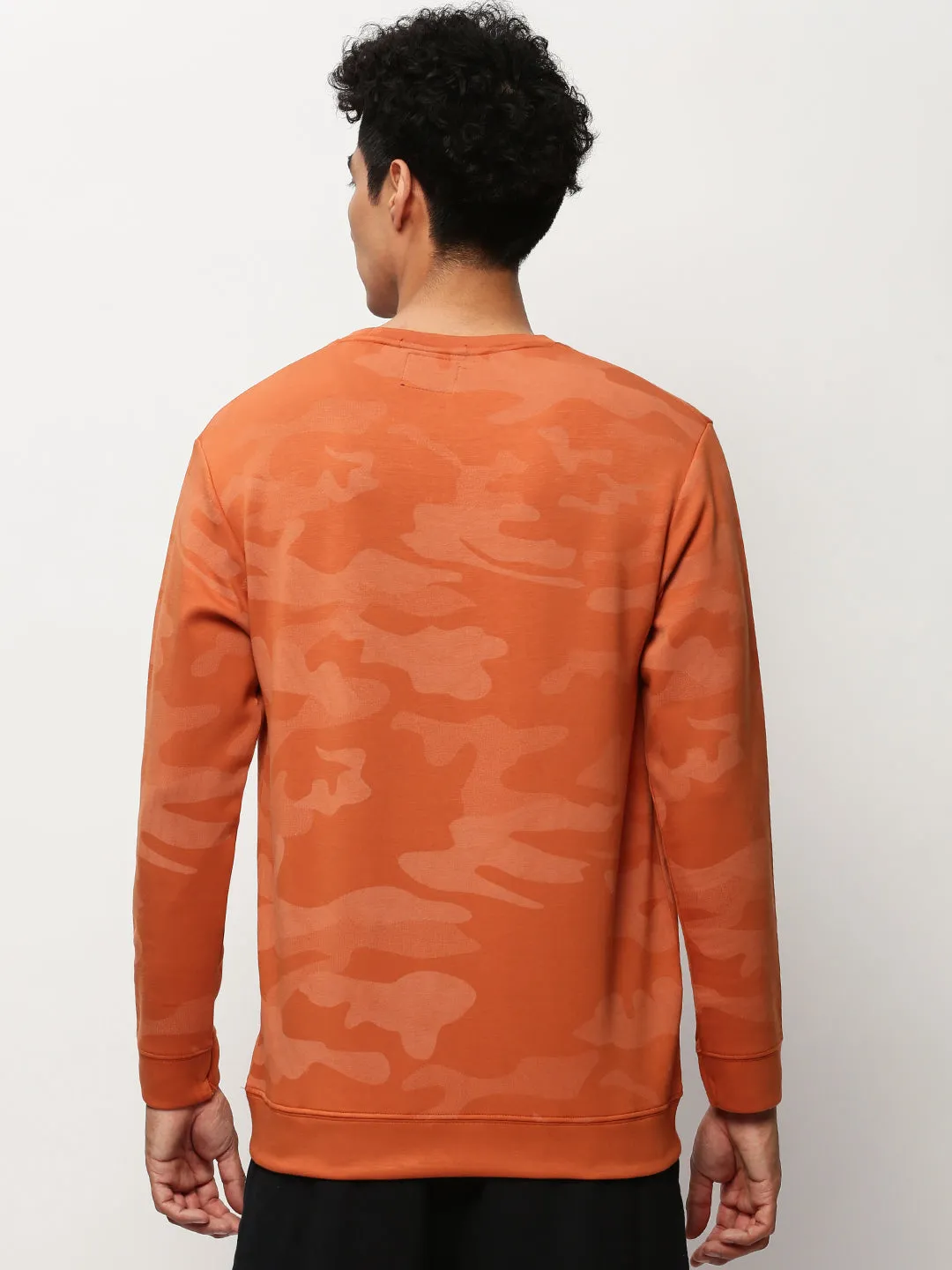 Men's Orange Camouflage Printed Cotton Pullover Personalized Travel Relaxed