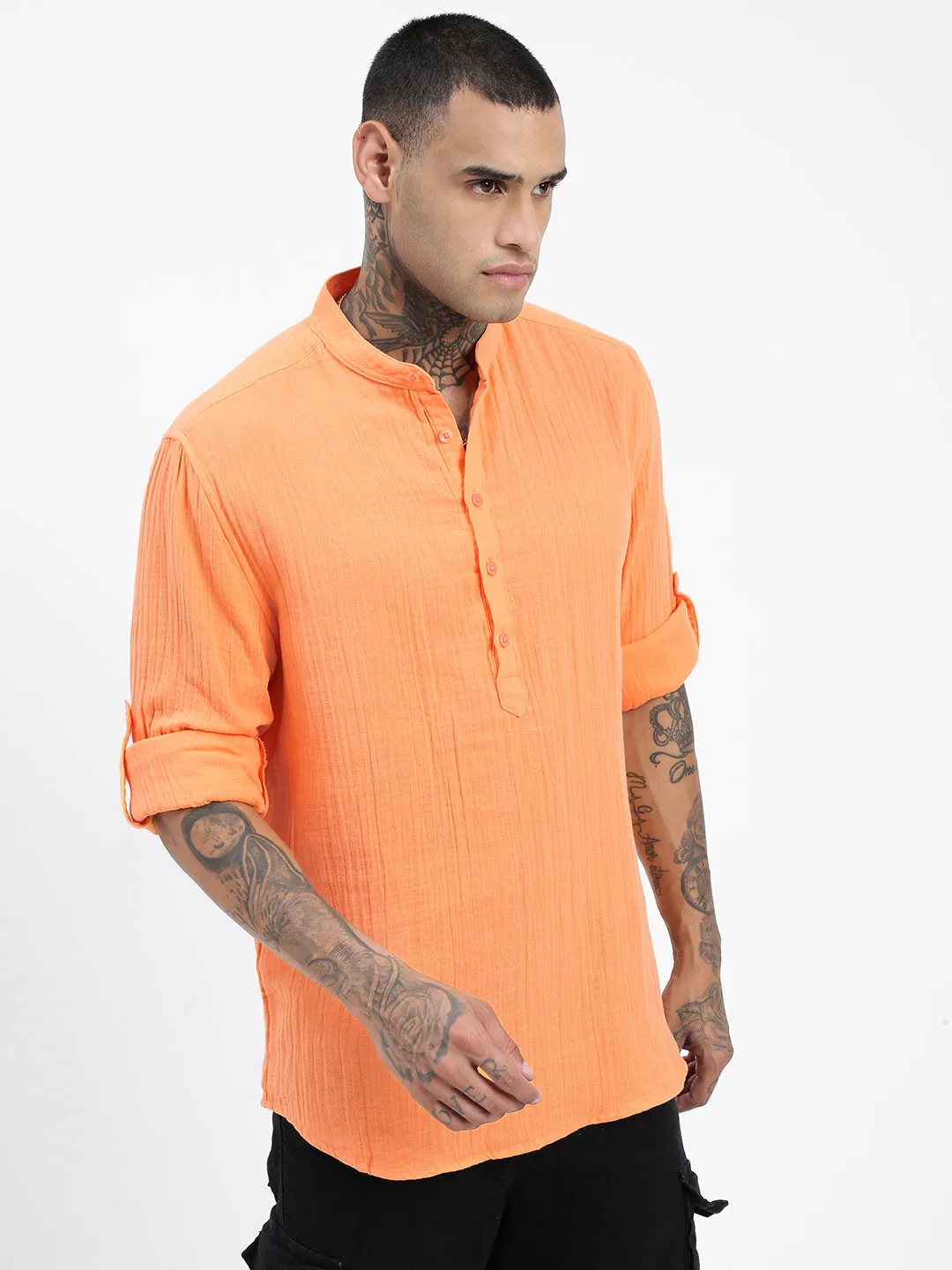 Fame Glow UVProtective Coating Men's Orange Solid Shirt