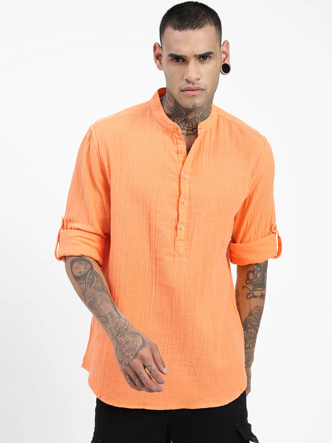 Sporty Jacket Men's Orange Solid Shirt
