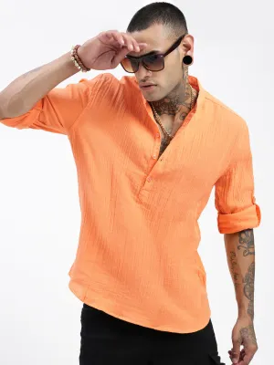 Comfortable Wear Men's Orange Solid Shirt